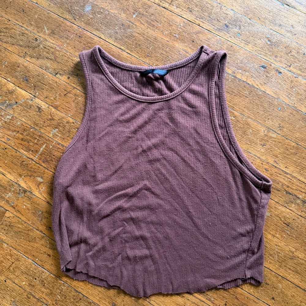 SHEIN Chocolate Brown Ribbed Crop Top